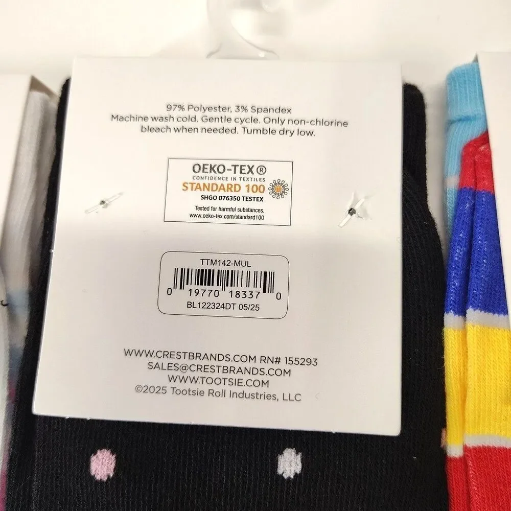 Charms Lollipop 3-pair Candy Food Novelty Mens Adult Size 6-12 Crew Socks NWT